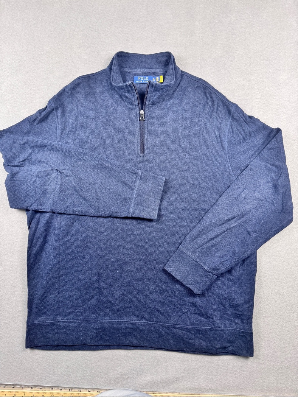 Polo Ralph Lauren Mens XL Navy Blue Herringbone Quarter Zip Pullover Sweater